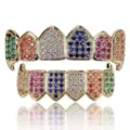Hiphop Gold Teeth Grillz Colorful Zirconia Fangs Luxury Dental Jewelry Set for Men Women - Colorful Set