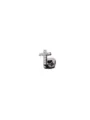 Close-up detail of silver micro-pave cubic zirconia cross hip hop single tooth grill. - Single Cross / Silver