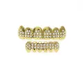 Gold rhinestone hip hop teeth grills set, sparkling crystal grillz for party costume. - Set / Gold