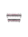 Detail view of hip-hop grillz teeth with vampire fangs and pink black rhinestones. - Black and Pink Rhinestone Silver Grillz Set