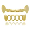 Hip hop gold grillz set vampire fangs upper and lower teeth decorative grillz for men - Gold Set