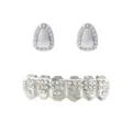 Hip hop rhinestone grillz set for men and women, fashion teeth grill jewelry details. - Full Set / Silver