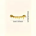 Detailed view of gold grillz teeth jewelry showing product dimensions for Halloween cosplay. - Teardrop Bottom Teeth / Gold