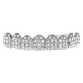 Hip hop silver rhinestone teeth grills for men and women, dazzling iced out grillz jewelry. - Top 8 Teeth / Silver