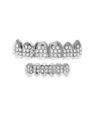 Silver rhinestone hip hop teeth grills set, sparkling crystal vampire fangs for party wear. - Set / Silver