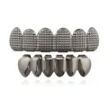 Hip hop grillz set silver metal top and bottom teeth grillz for men women fashion party - Black Set