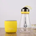 Creative bulb glass water bottle with yellow sleeve and portable rope for students, unique design. - 300ml / Neon Yellow