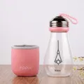 Creative light bulb glass water bottle with pink sleeve and strap, cute student portable cup. - 300ml / Lotus Pink