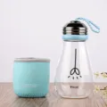 Creative light bulb glass water bottle with protective sleeve and portable strap for students. - 300ml / Lake Blue