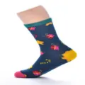 Womens Christmas mid tube socks featuring festive gift patterns and colorful cotton knit detail. - EU 40-43 / Navy Blue Gift