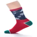Women Christmas mid-tube socks cotton cozy festive snowflake reindeer red green pattern. - EU 40-43 / Navy Blue, Deer
