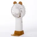 Mini ventilatore portatile USB ricaricabile a mano con simpatiche orecchie d'orso e base. - Bianco