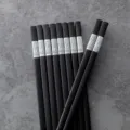 Black alloy chopsticks with silver decorative rings, durable reusable household dining set. - Clover / 27cm / Silver