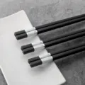 Black alloy chopsticks set with silver decorative rings, durable high-temperature resistant. - Clover / 24cm / Silver