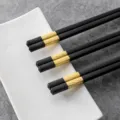 Premium alloy chopsticks with gold decorative ring, high temperature resistant non-slip table use - Clover / 24cm / Gold