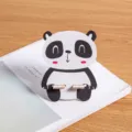 Cute wooden panda phone holder desktop stand, creative cartoon desk ornament for office use. - Panda
