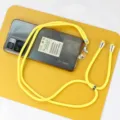 Crossbody phone lanyard yellow mobile strap adjustable neck cord with metal hardware - Transparent Insert / Yellow