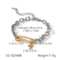 Stainless steel two-tone chain bracelet with safety pin and rhinestone cross detail. - Mixed Color Style (XZ-B20488)