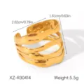 Gold stainless steel multi-strand layered open ring detail, minimalist geometric jewelry. - Multi-Layer Wave Line Ring (XZ-R30414)