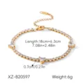 Gold stainless steel tennis bracelet with sparkling cubic zirconia heart charms for women. - Tennis Heart