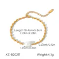 Stainless steel gold bead pearl bracelet detail view showing exact dimensions and length specs. - Golden Bean Pearl Bracelet (XZ-B20211) / Gold