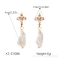 French vintage freshwater pearl earrings featuring sparkling flower zircon stud detail. - Floral Rhinestone Pearl Earrings(XZ-E11088) / Gold