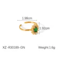Bague ouverte fleur zircon vert en acier inoxydable rétro européen mode bijoux femmes chic - Bague Ouverte Zircone Florale(XZ-R30189-GN) / Or