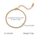 Detail shot of the gold-colored stainless steel box chain bracelet, showing length and weight specs. - Gold Flat Snake Chain Style (XZ-B20189)