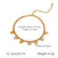 Detailed view of stainless steel heart bracelet with pink cubic zirconia charms and chain. - Zirconia Heart Pendant Style (XZ-B20259-PK)