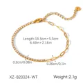 Stainless steel zircon paperclip chain bracelet, elegant gold jewelry for women daily wear. - Stitched White Zirconia Style (XZ-B20324-WT)