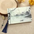 Taccuino vintage in stile cinese, diario in carta kraft antica con nappa blu artistica. - 64K / Barca del lago e acqua verde
