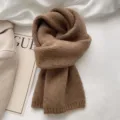 Brown knitted scarf for women winter cozy soft warm solid color lazy style neck warmer detail - Brown