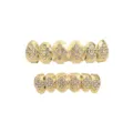 Gold Hip Hop Teeth Grills Rhinestone Vampire Fangs Set for Halloween Party Costume Style - Set / Gold