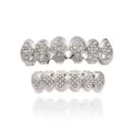 Silver hip hop teeth grills set with rhinestone diamond pattern for fashion party - Set / Silver