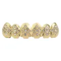 Gold plated hip hop teeth grills with rhombus rhinestones for Halloween party wear. - Upper / Gold