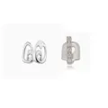 Silver hip hop teeth grills set with hollow heart and rhinestone details for street style. - Set With Packaging / Silver
