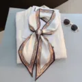 Luxury silk scarf neckerchief with elegant chain print design, stylish accessory for women. - Style 20
