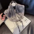 Silky satin printed silk scarf for women, elegant neckerchief for spring autumn. - Rubber Grey