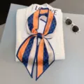 Chic striped silk scarf, versatile ribbon for hair, neck, or bag decoration. Fashionable style. - Style 6