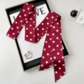 Red polka dot twilly silk scarf detail, elegant bag ribbon and hair band accessory. - 200cm / Red Polka Dot