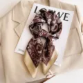Women brown paisley silk square scarf vintage satin neckerchief stylish hair accessory - 70x70cm / F798-5