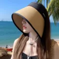 Vrouwen opvouwbare rafia open top zonneklep hoed, stijlvolle stro strandhoed voor de zomer. - Eén maat / Khaki