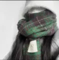 Cozy green plaid winter scarf for women, thick warm tartan neck warmer for cold weather fashion. - YF Plaid - Green