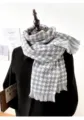 Classic houndstooth winter scarf for women, warm soft tassel shawl wrap casual daily wear. - Large Houndstooth Grey