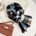 Korean style winter cozy plaid imitation cashmere scarf warm fashion tassel shawl. - Black Coffee