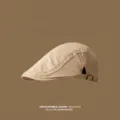 Classic cotton flat cap in solid khaki, vintage British newsboy beret for men and women. - Solid Apricot