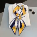 Yellow navy stripe silk twilly scarf horse print long ribbon bow neckerchief hair band - Style 10