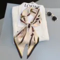 Stylish long silk scarf for women, chic cat and belt print neckerchief, elegant hair band. - Style 11