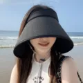 Vrouwen Grote Rand Stro Zonneklep Opvouwbare Raffia Zomer Strand Anti-UV Hoedje - Eén maat / Zwart
