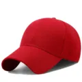 Plain red baseball cap for outdoor sun protection, classic solid color adjustable dad hat. - One Size / Red